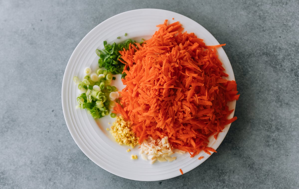 grated carrot, scallion, ginger, and garlic
