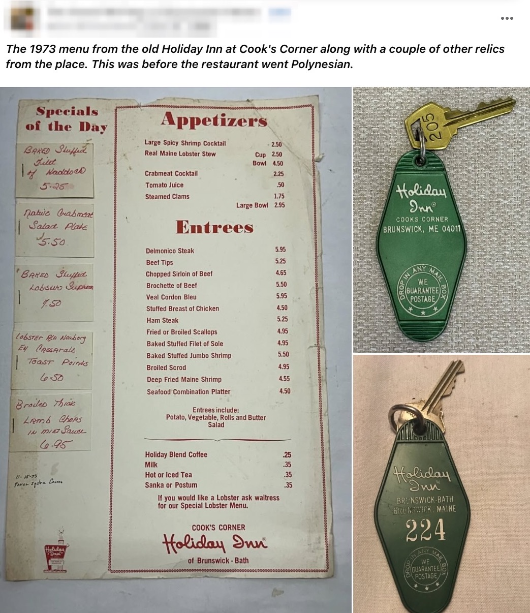 facebook post showing holiday inn menu and keys