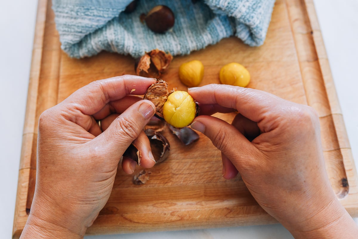 peeling chestnuts